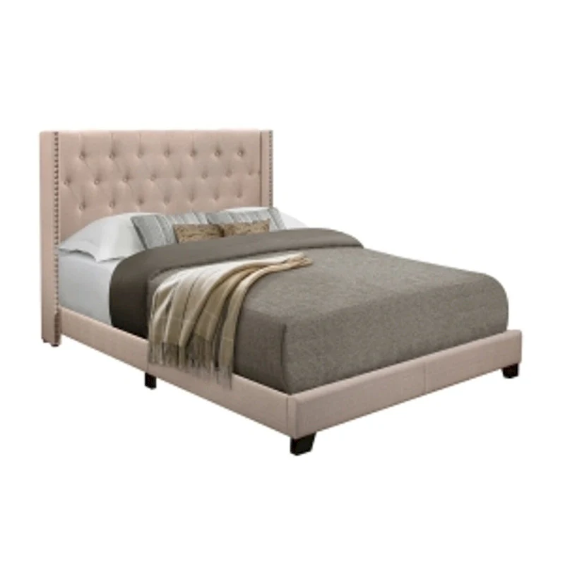 Morgan Beige Fabric Upholstered Tufted Bed