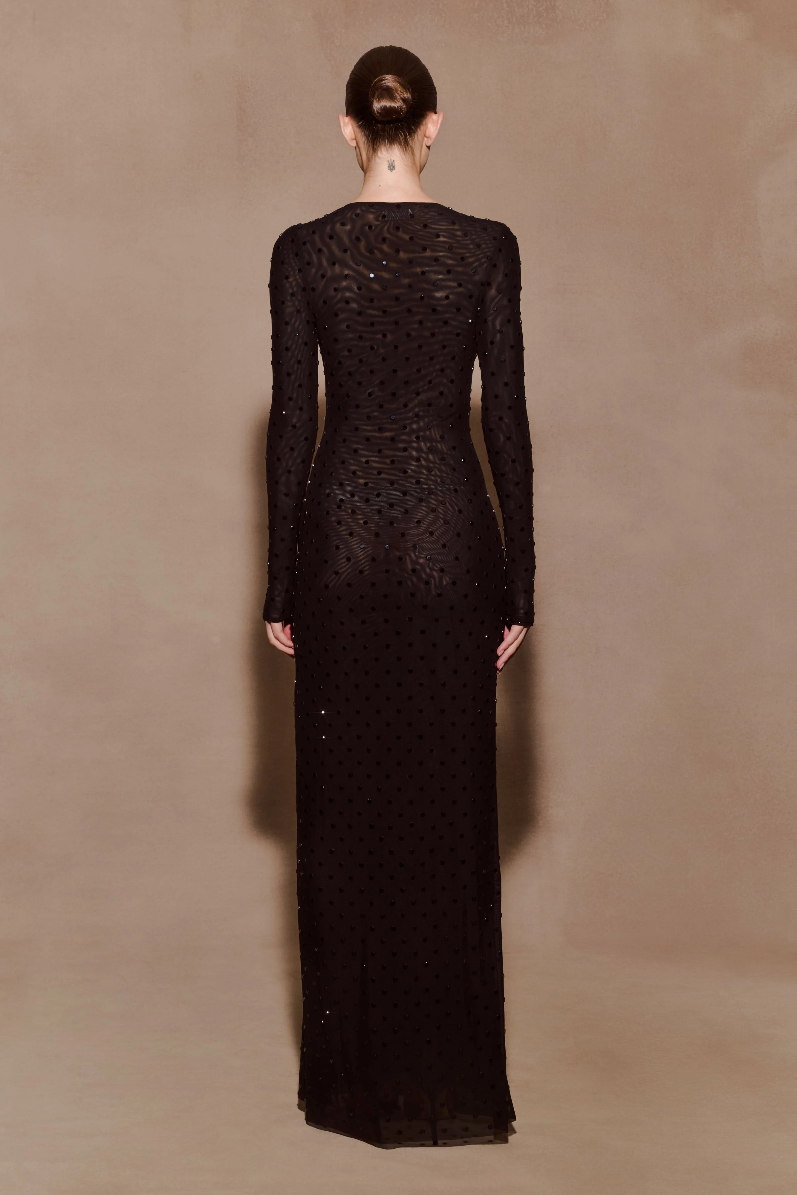 Acadia Diamante Long Sleeve Maxi Dress - Black