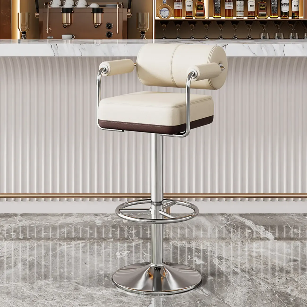 Square Adjustable Leather Gold Legs Swivel Bar Stools