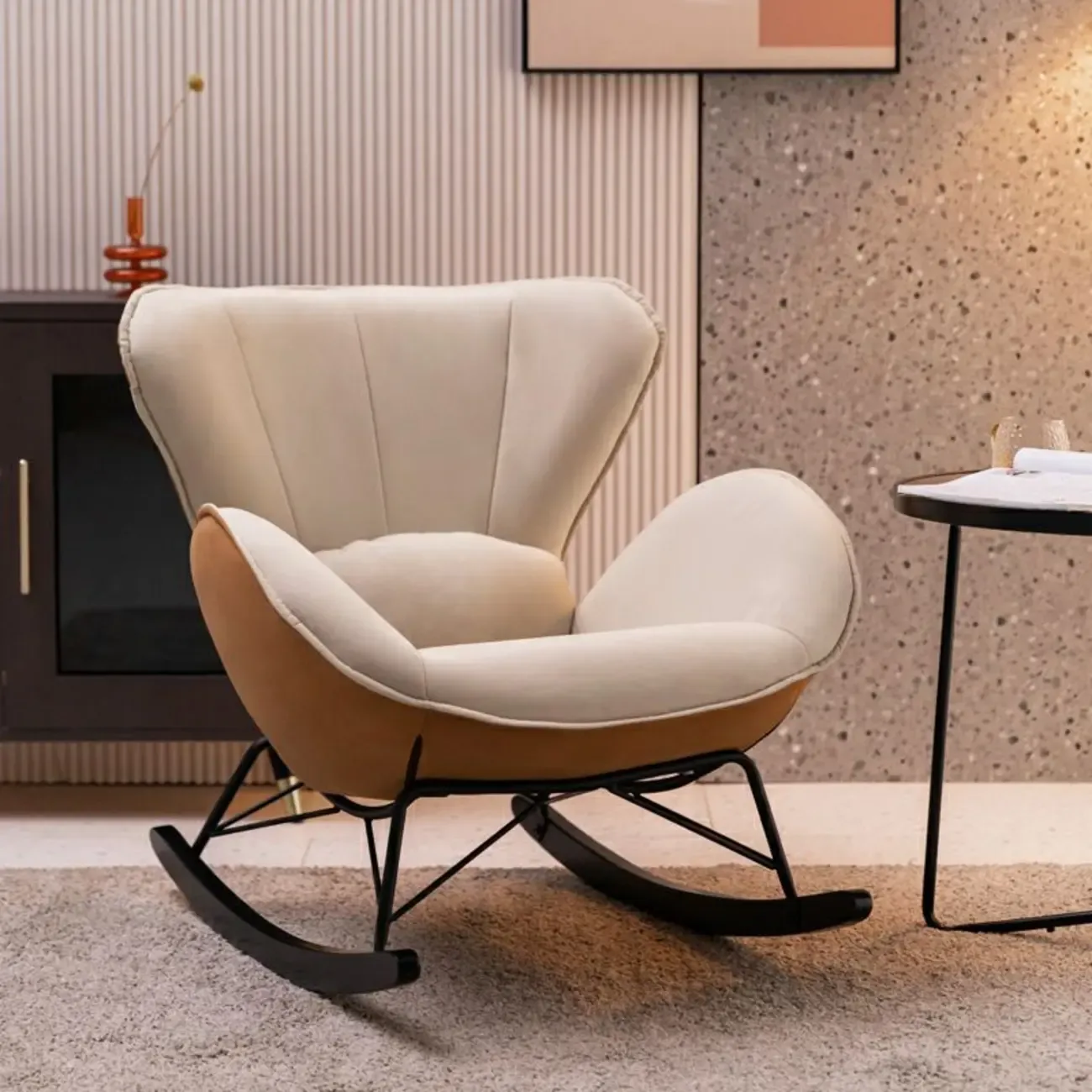 Living Room Upholstered Rocking Chair with Cushion