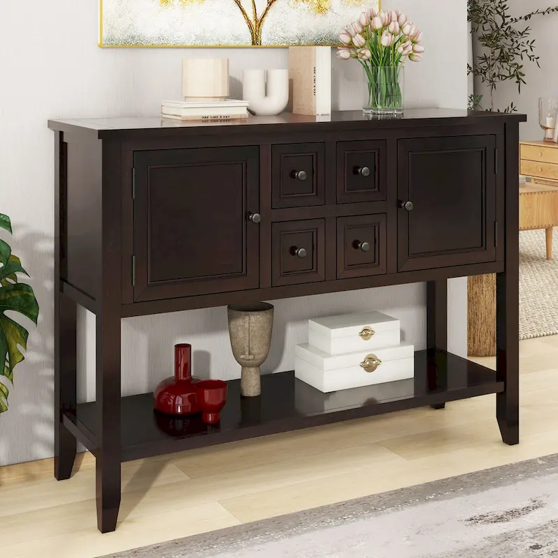 Nestfair Retro Sideboard Console Table with Drawers and Bottom Shelf