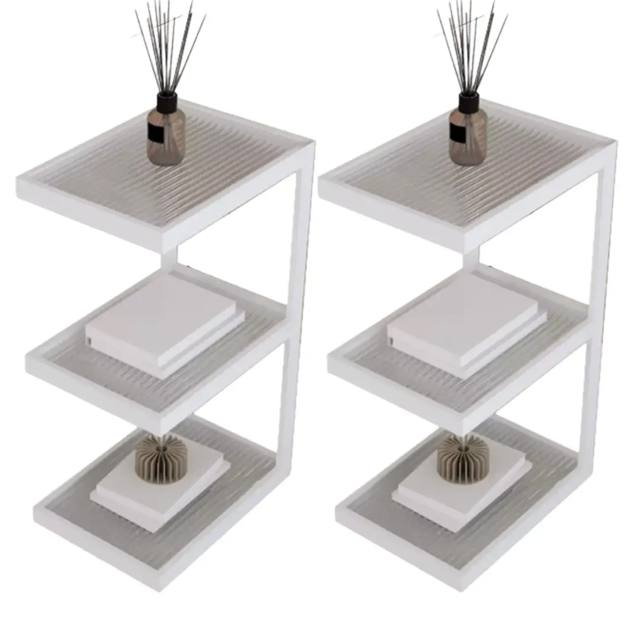 Extra Tall Simple Glass Top and Steel 3 Shelves Nightstand