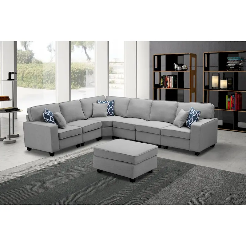 7 Piece Modular L-Shape Sectional Sofa with Ottoman