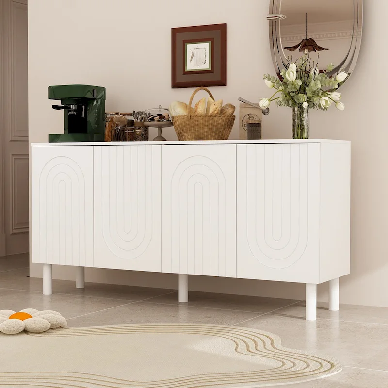 White Sideboard Cabinet with Pine Legs - 63.2