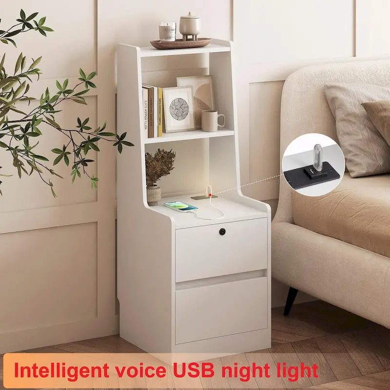 Modern Smart Nightstand with Charging Station and Night Light