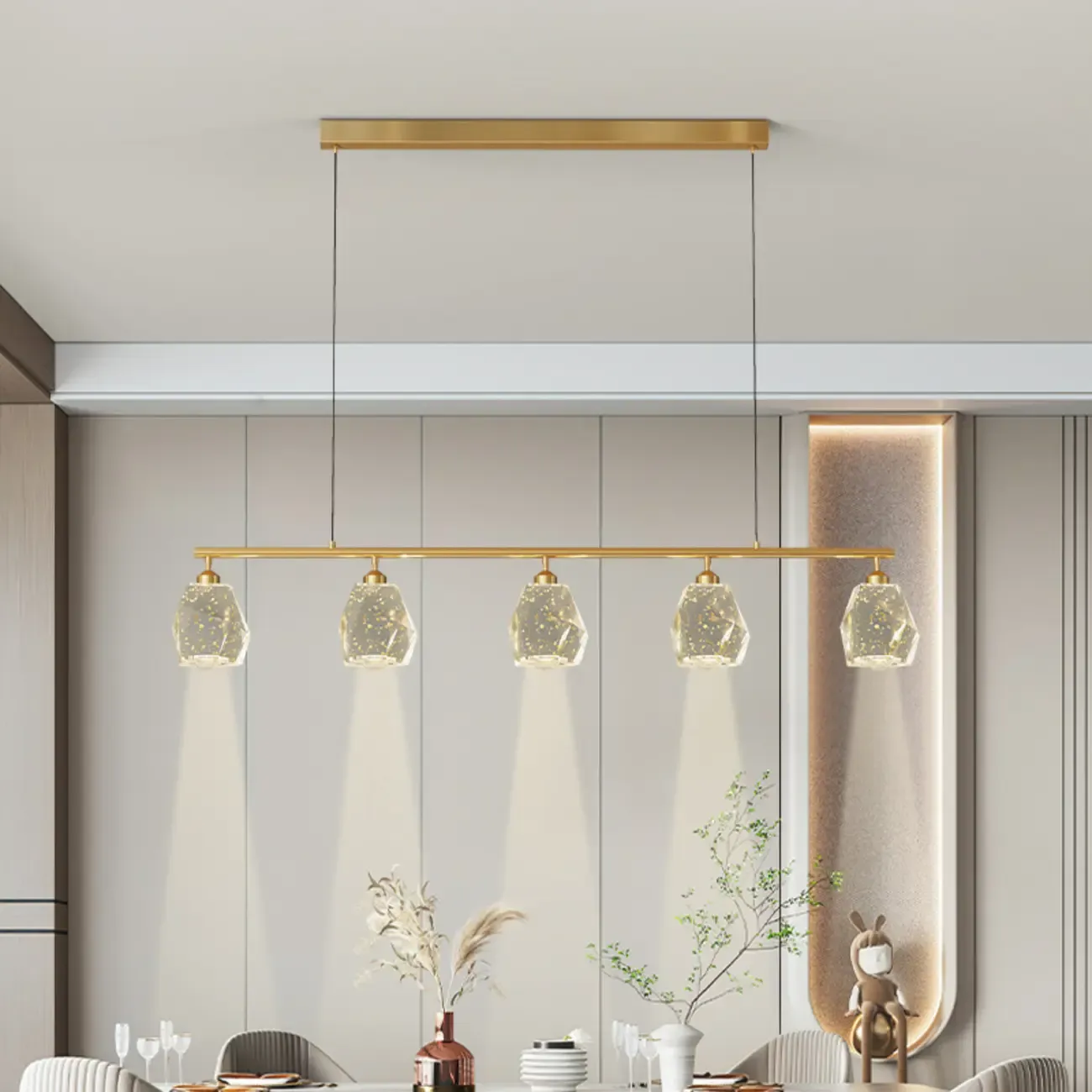 Geometric Gold Crystal Down Island Pendant Light