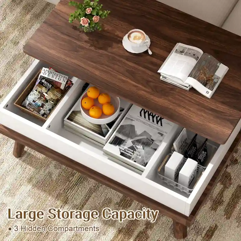 Futzca Wood Coffee Table with Hidden Compartment