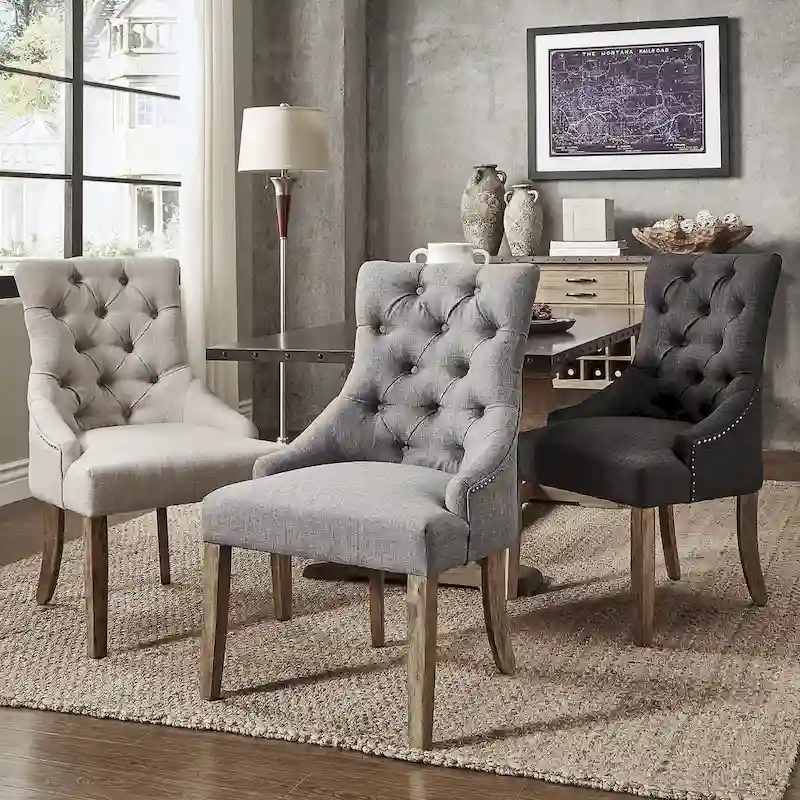 Set of 2 Curved Back Hostess Dining Chairs, Upholstered Fabric Seat with Wood Legs