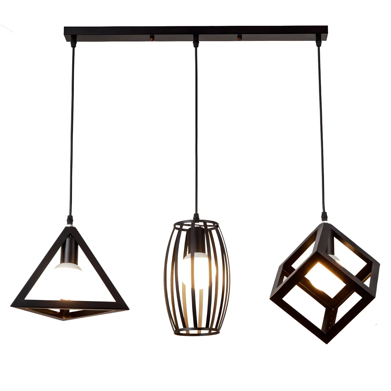 Industrial Black Metal Geometric Kitchen Island Pendant Light