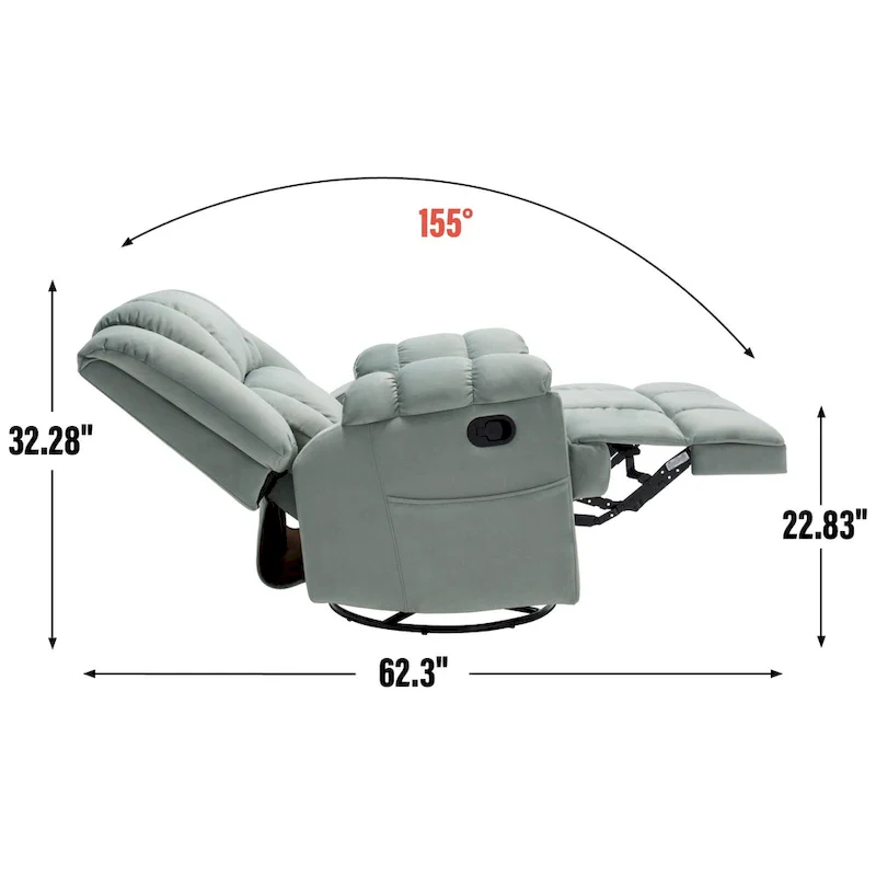 Swivel Rocker Fabric Recliner Chair, Overstuffed Large Manual Recliner Glider with Pillow Top Arms and Cushion Back