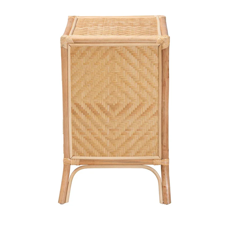 Natural Rattan Nightstand with Openwork Door