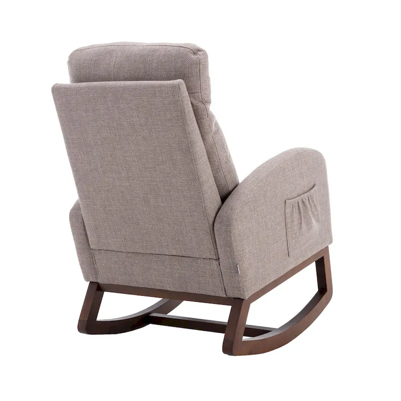 Modern 27 Upholstered Rocking Chair with Wood Legs and Side Pocket