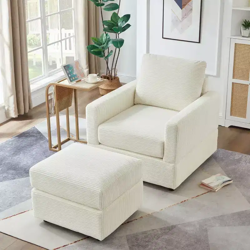 GDFStudio Warner Corduroy 32W Upholstered Accent Chair with Ottoman