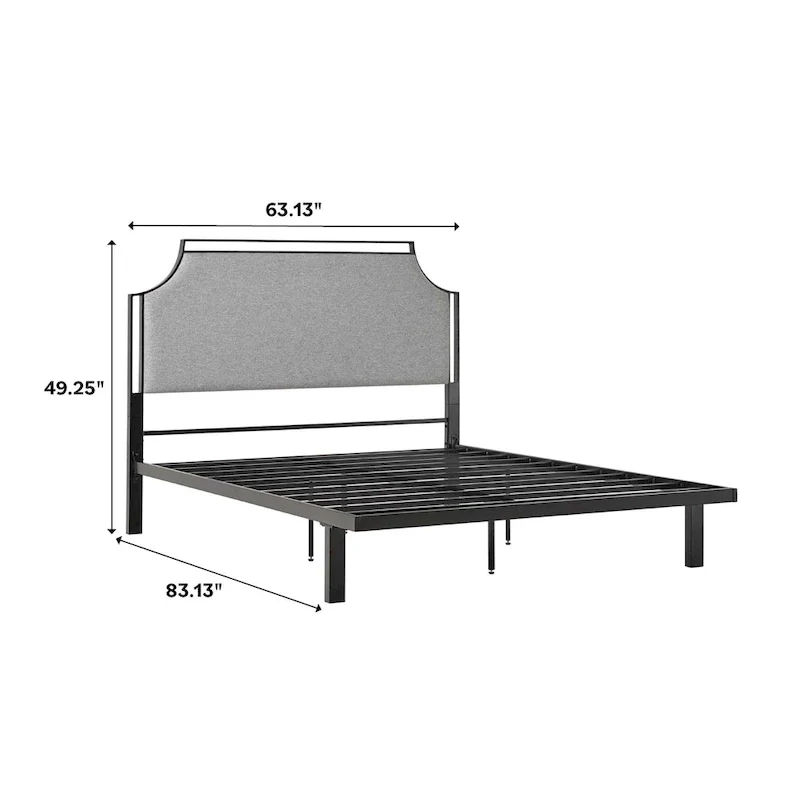 Upholstered Curved Metal Queen Bed Frame