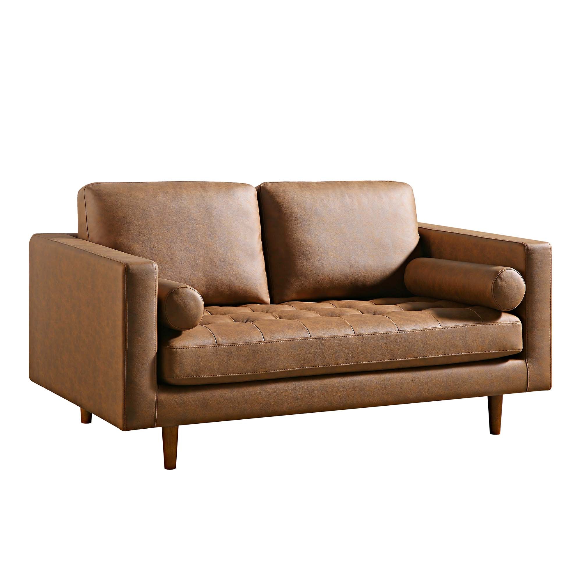 2-Seater Sofa, Tan Faux Suede