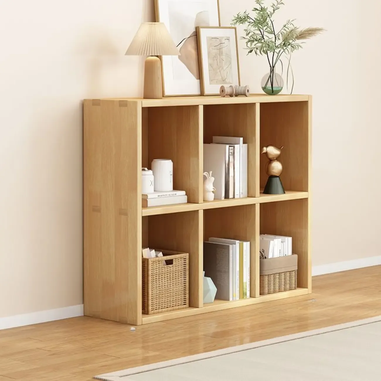 Modern Oak Bookcase Spacious Shelves Multi-Cabinets