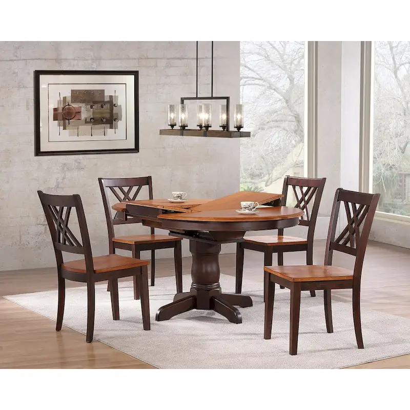Mocha Two-Tone Round Extendable Dining Set, Seats 4–6