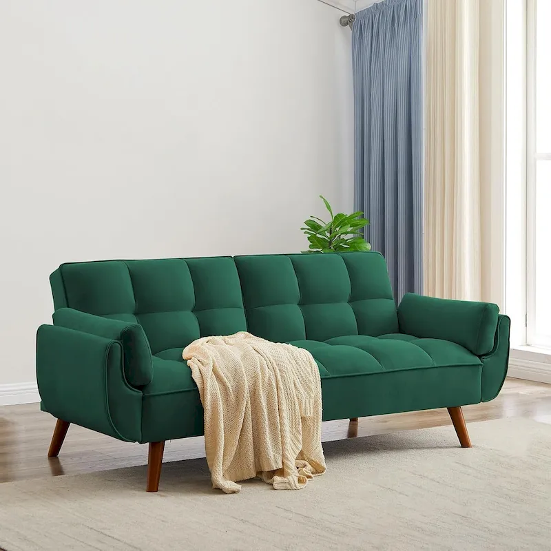 75.39 IN. Futon Sofa Bed, Convertible Upholstered Couch Sleeper with Reclining Sleeper Split Tufted Back