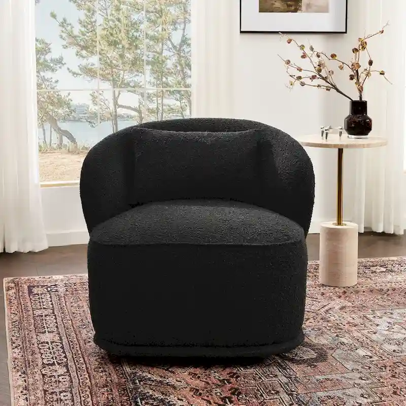 KINWELL 33 Wide Sherpa Boucle Upholstered Swivel Accent Chair