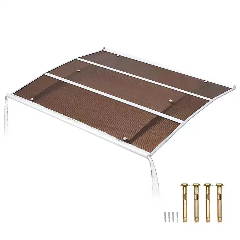 Door Entrance Awning 37 x 47 Inch Polycarbonate Canopy with Drainage ABS Bracket Brown
