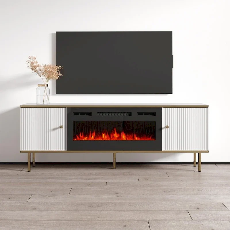 White / Black Matte Electric Fireplace TV Stand – 63