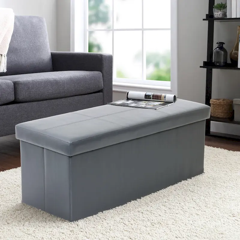 Foldable Tufted Storage Bench - Gunmetal Gray