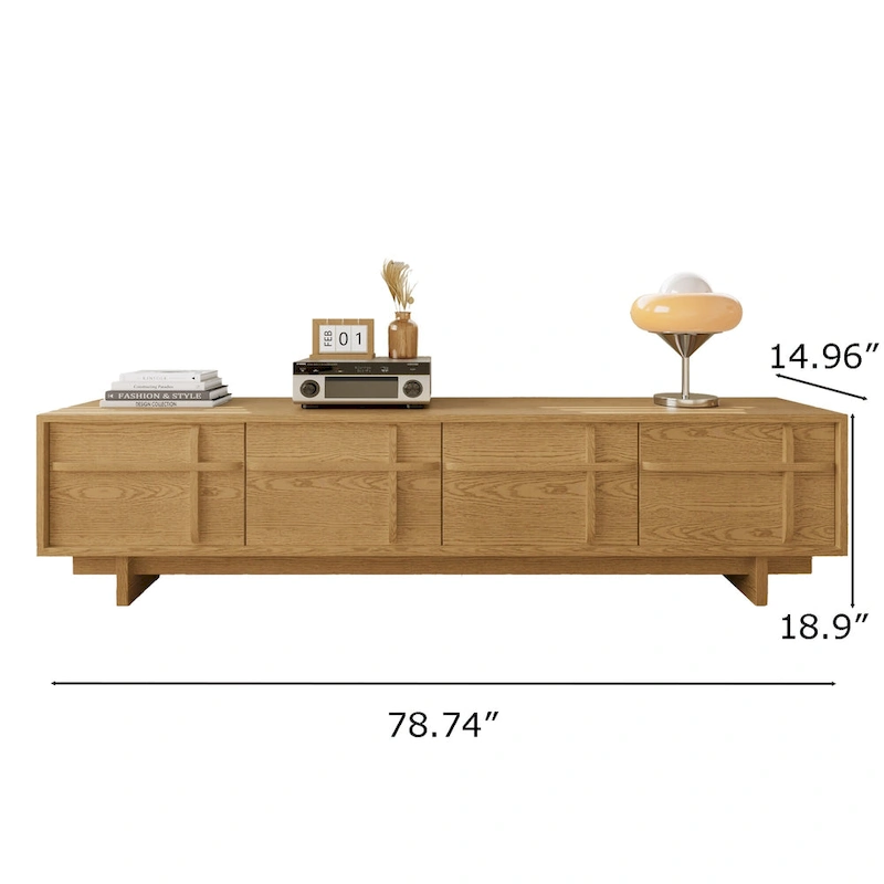 78.74  Modern TV Stands,Natural Wood Texture,Media Console With 4 Cabinets, Solid Wood Veneer,Fully Assembled - 78.87
