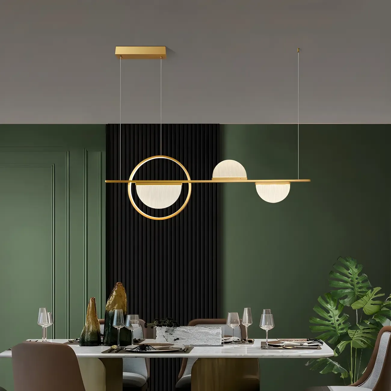 Modern Brass Semicircle Island Pendant Light