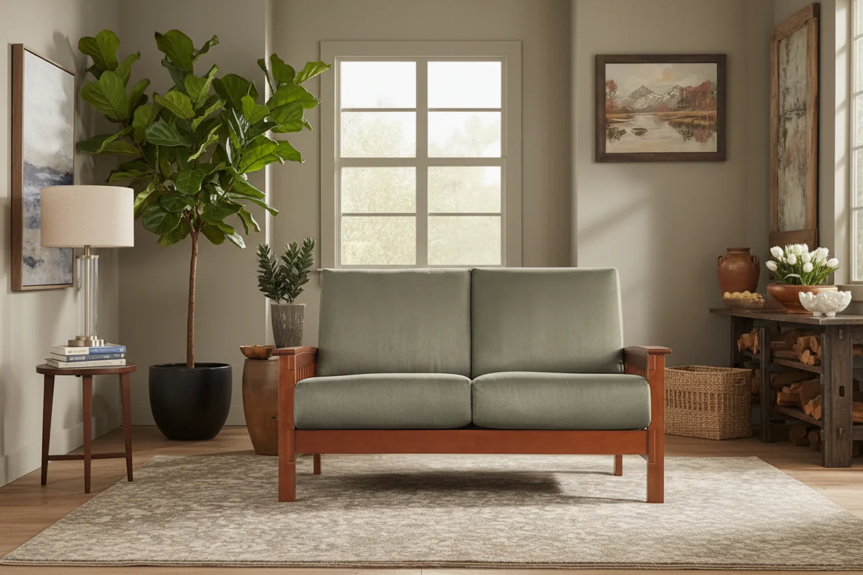 Mission-Style Wood Loveseat - 2 Seater