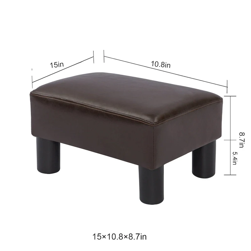 Adeco Small Rectangular Ottoman Modern PU Leather Footrest Stool Chair