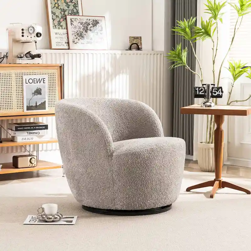 Single Fabric Modern Accent Chair 360 Degree Rotation Swivel Barrel Chairs