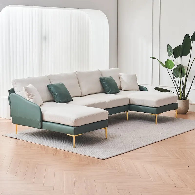 Ouyessir U-Shape Sectional Sofa 4-Seat Couch with Double Chaise Lounge