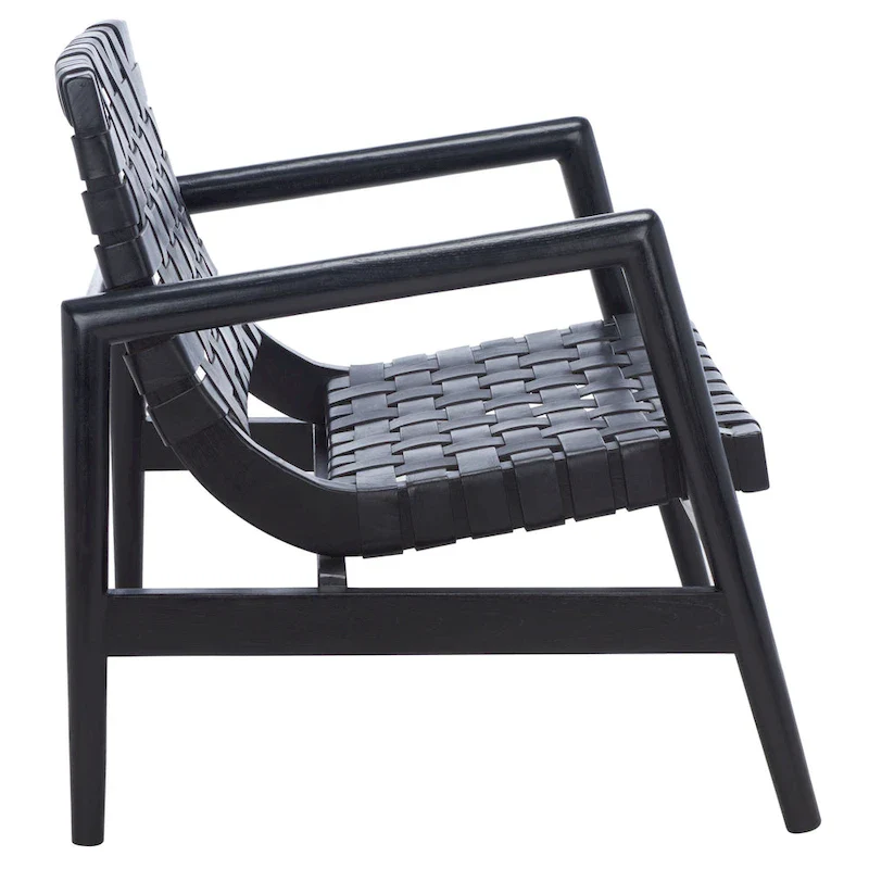 Natural Wood Leather Woven Accent Chair - Single Seat