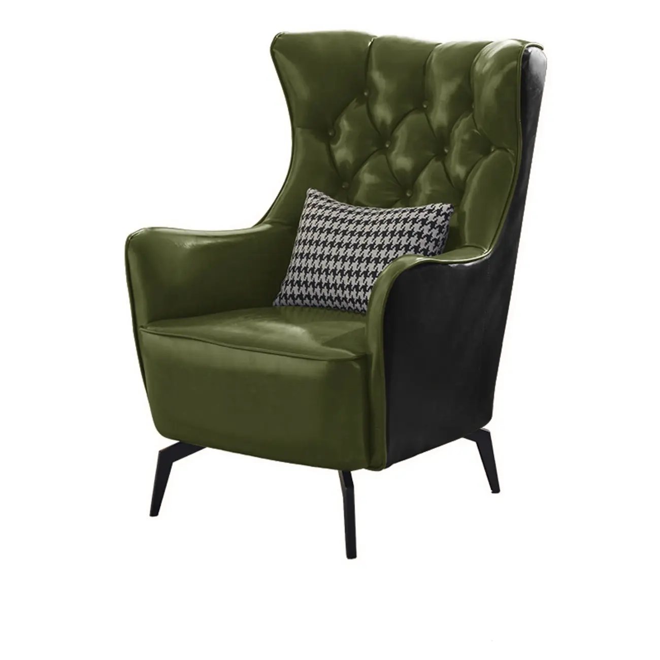 Modern Oiled Leather Tufted Wingback Accent Chair with Arms