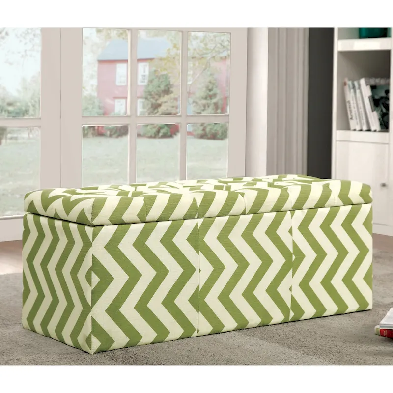 Contemporary Chevron Pattern Storage Bench with Lift-Top - Available in Multiple Colors