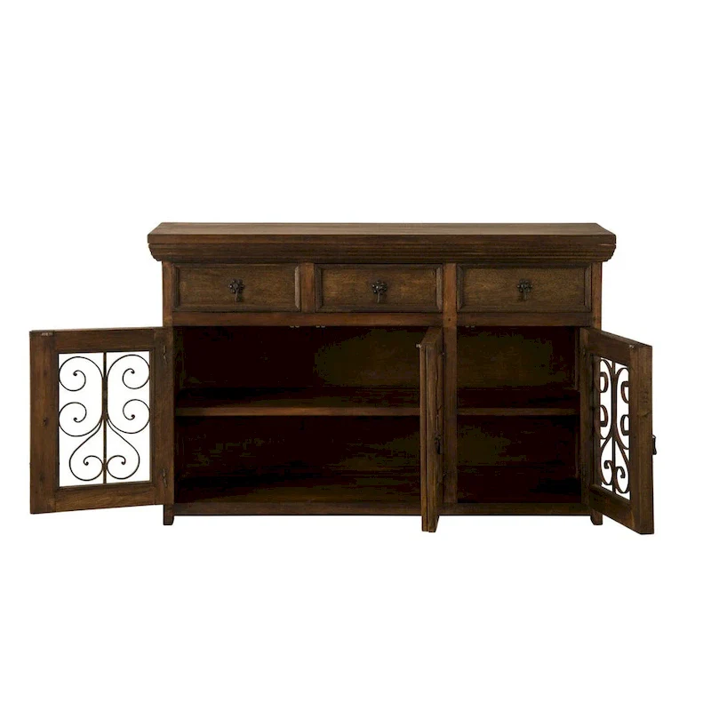Handmade Solid Reclaimed Barn Wood & Wrought Iron Hardware Buffet & Sideboard 54 Width