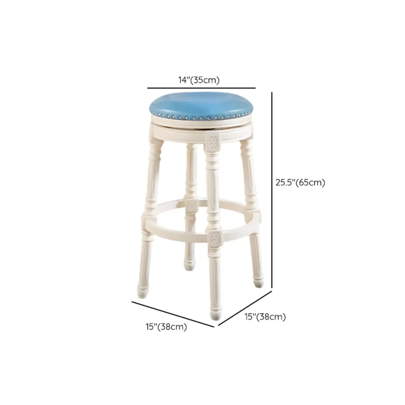 Traditional Blue Faux Leather Swivel Round Bar Stools