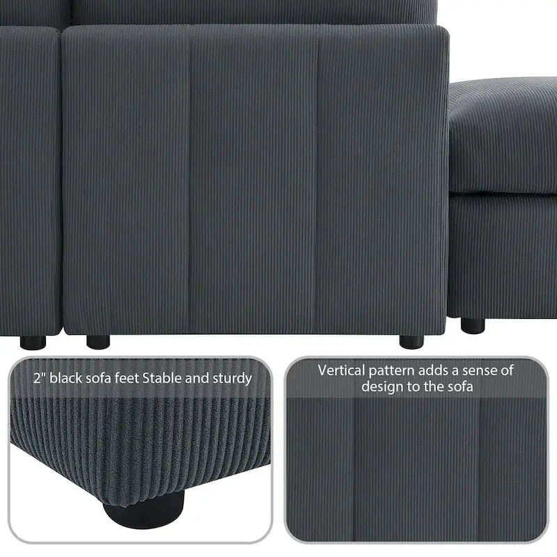 [VIDEO provided][New]93Modern Sectional Sofa with Vertical Stripes,5-Seat Armless Couch Set with Convertible Ottomans,Various C