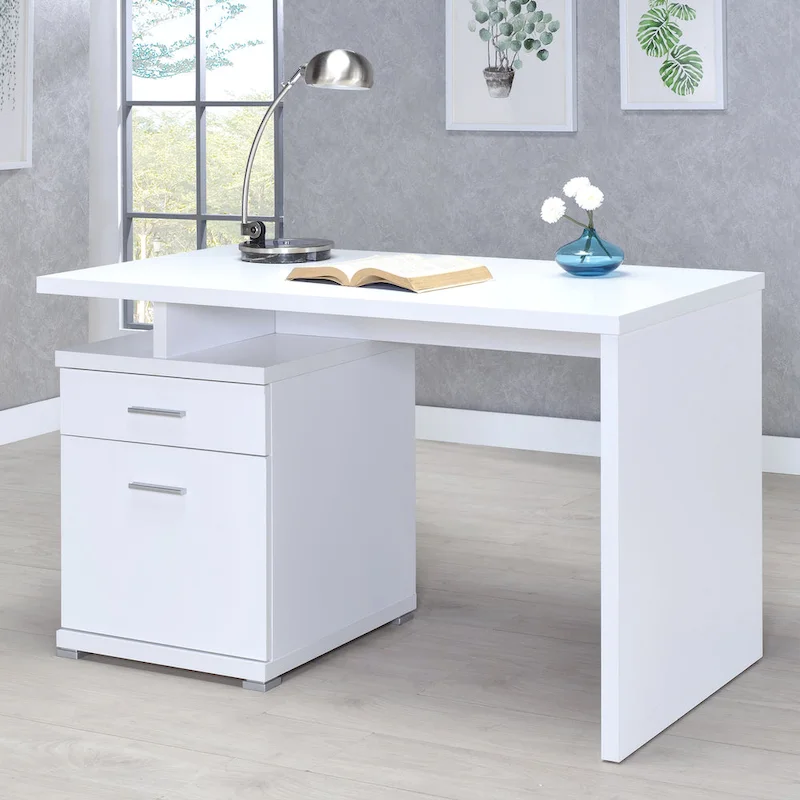 Modern Design Home Office White Desk with File Cabinet Drawers