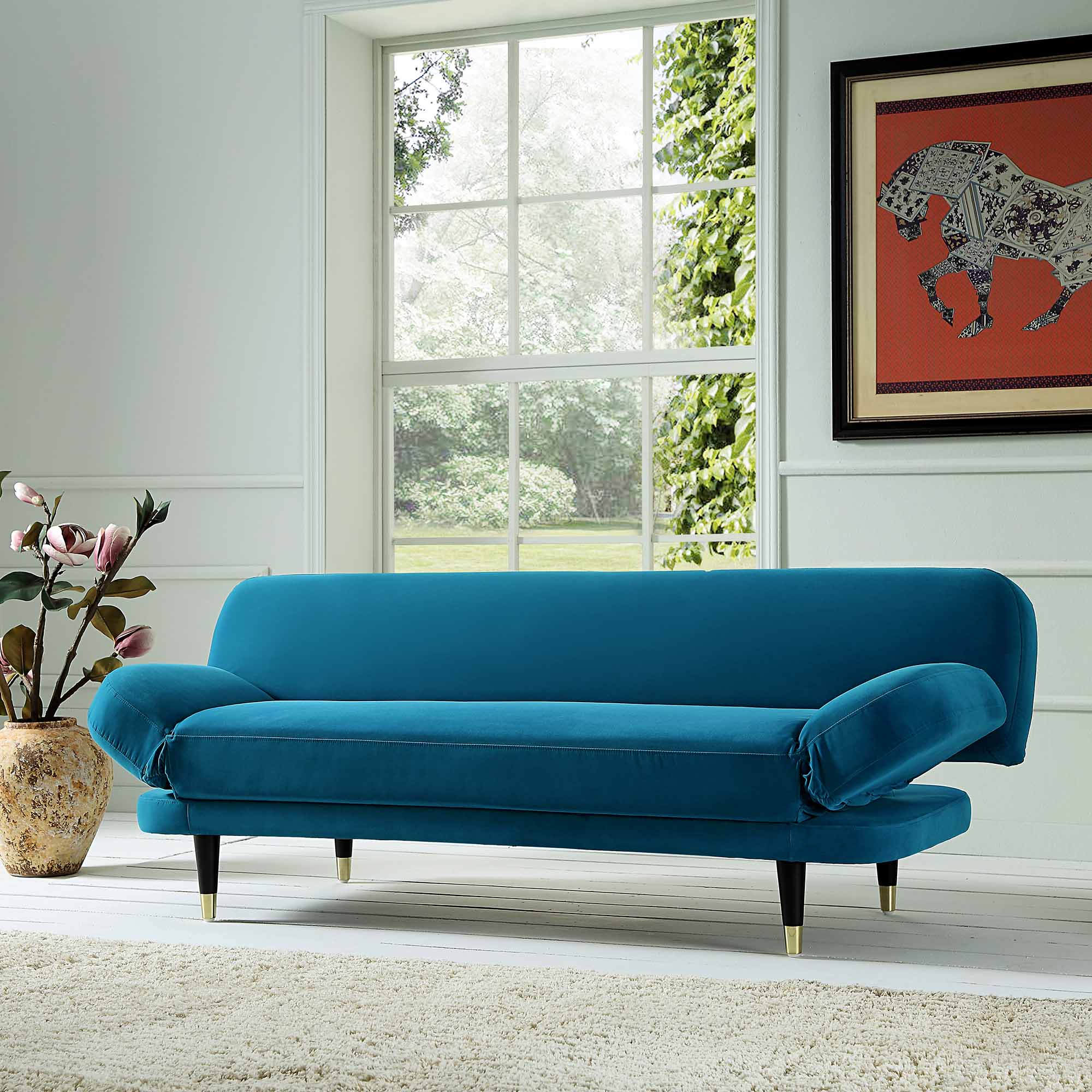 2-Seater Sofa Bed, Teal Velvet