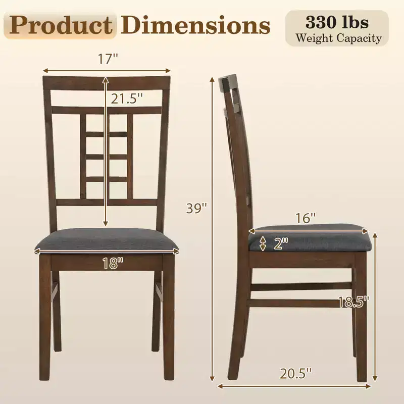 Costway Rubber Wood Dining Chairs Set of 2/4 Farmhouse Kitchen Chairs with Lattice Back,