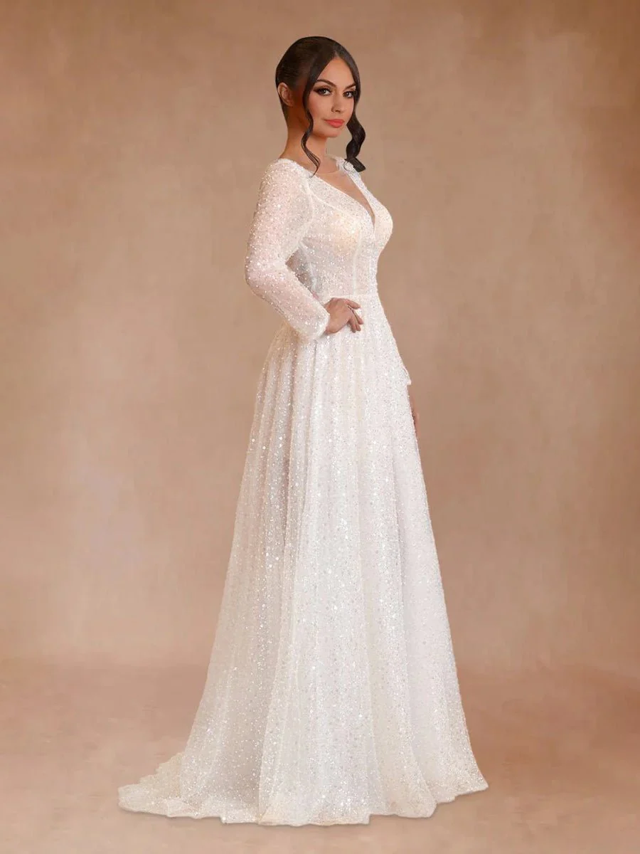 Bohemian A-Line Sparkly Sequined Luxury Wedding Dresses