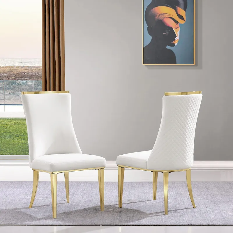Velvet Dining Room Chairs with Reticulate Texture Back and Metal Trim Top