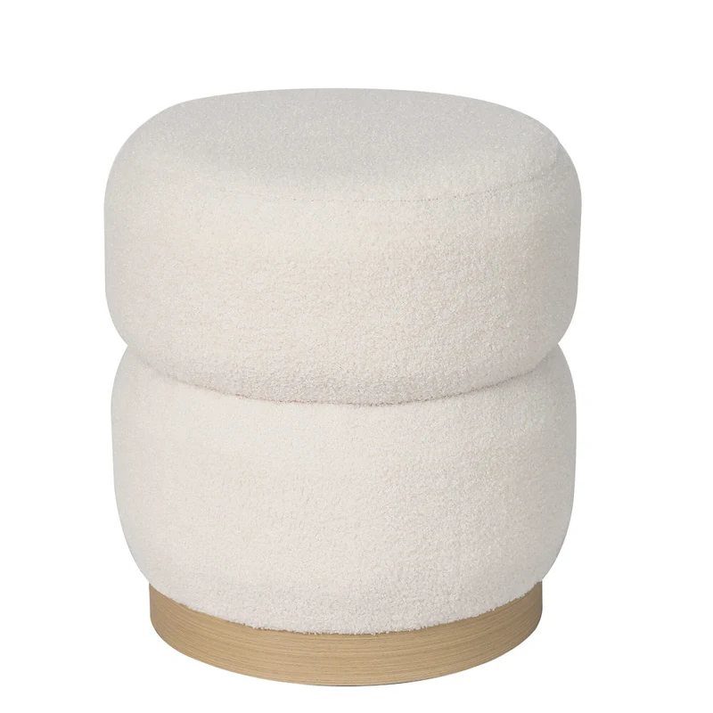 Adeco Teddy Round Upholstered Ottoman Stool