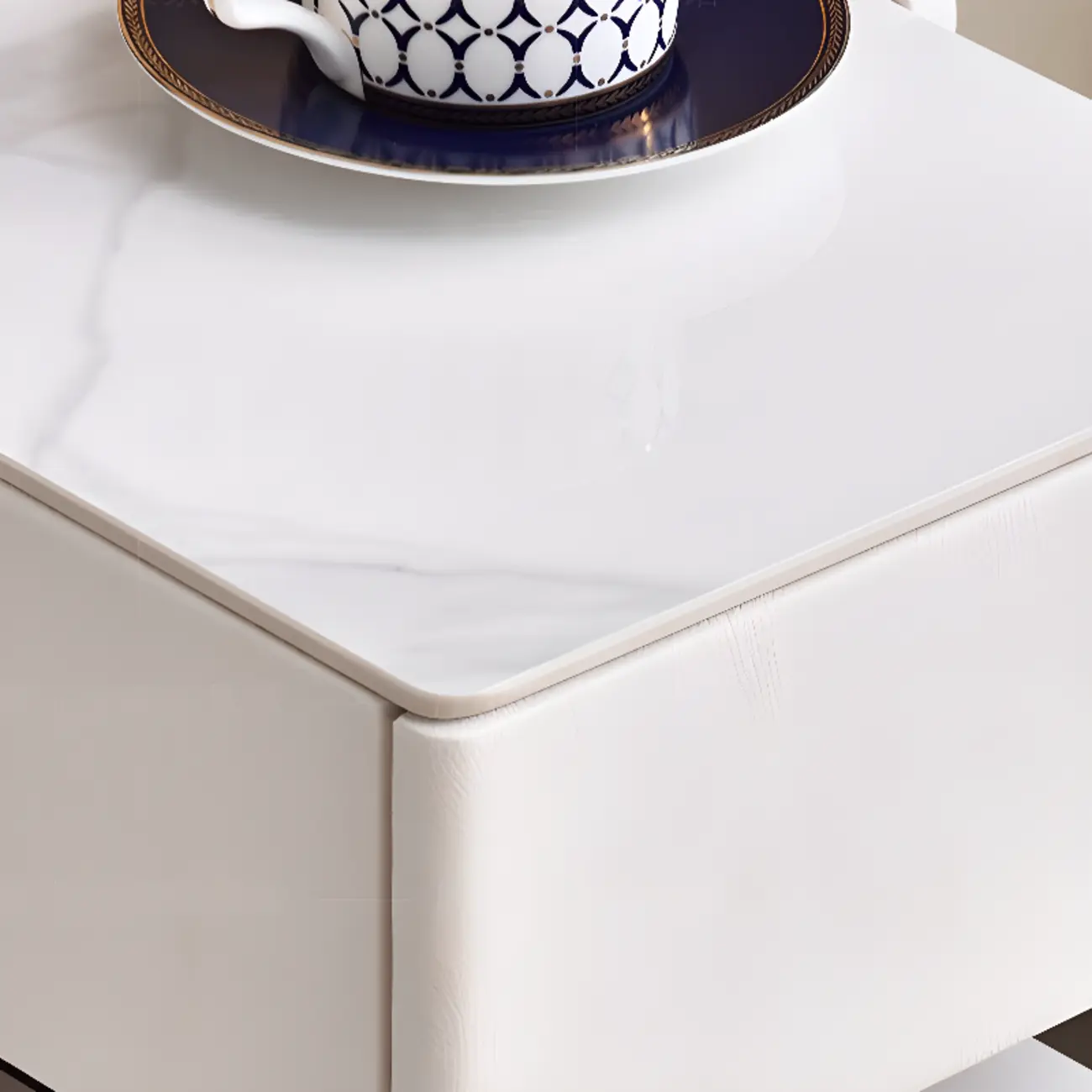 Compact Stone-Top Wooden 4-Tier White Nightstand