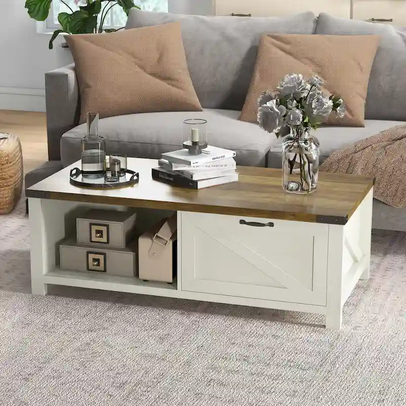 Farmhouse Coffee Table with Storage and Drawer