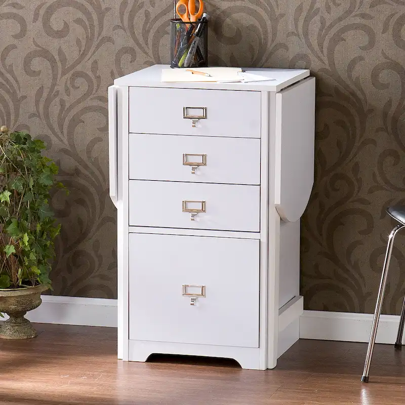 Drop-Leaf Fold-Out Desk with 4 Drawers – White / Gray / Black / Turquoise