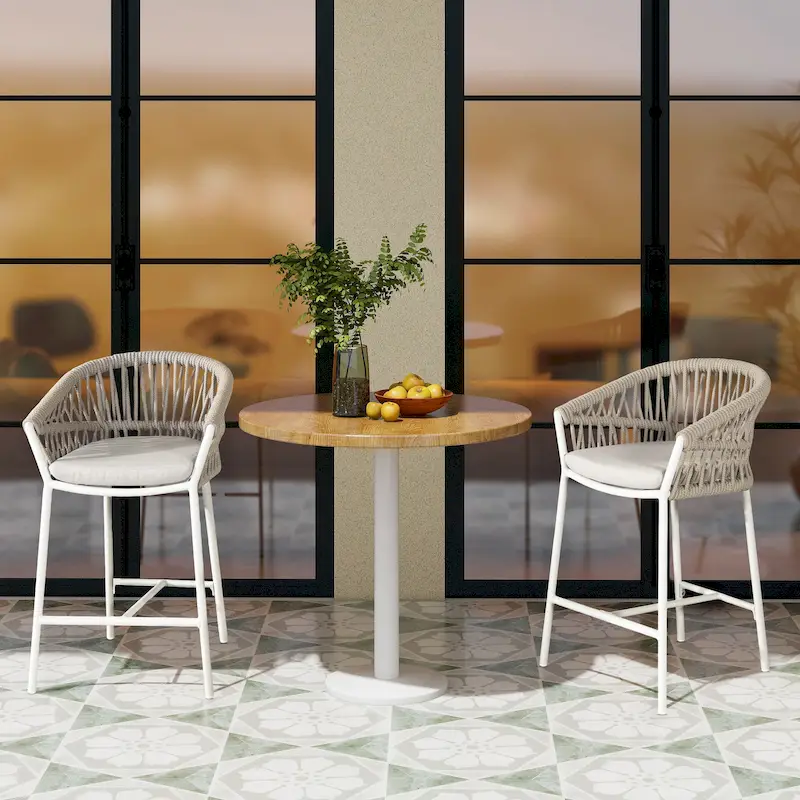 Maiden 27 Woven Rope Upholstered Patio Counter Stools (Set of 2)