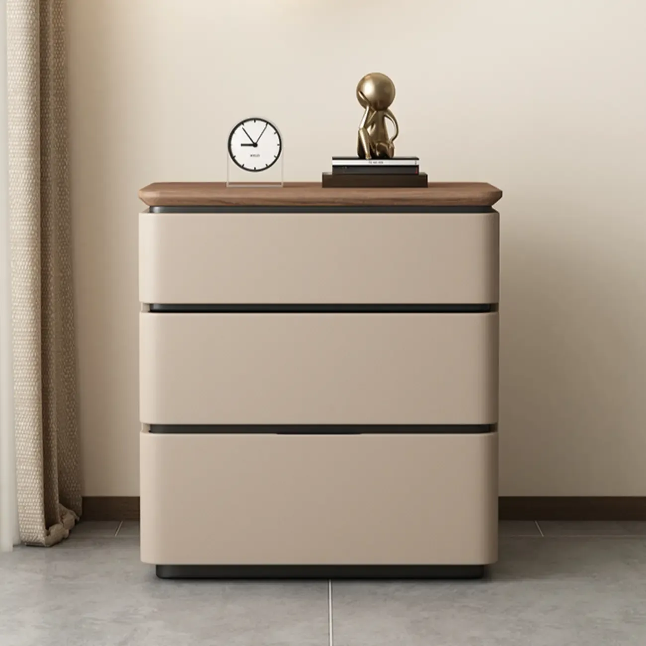 Modern Narrow Wooden Nightstand with 3 Drawers