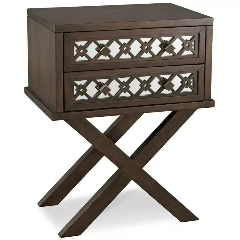 Mirrored Diamond Filigree X Base Nightstand/Table Walnut - Leick Home